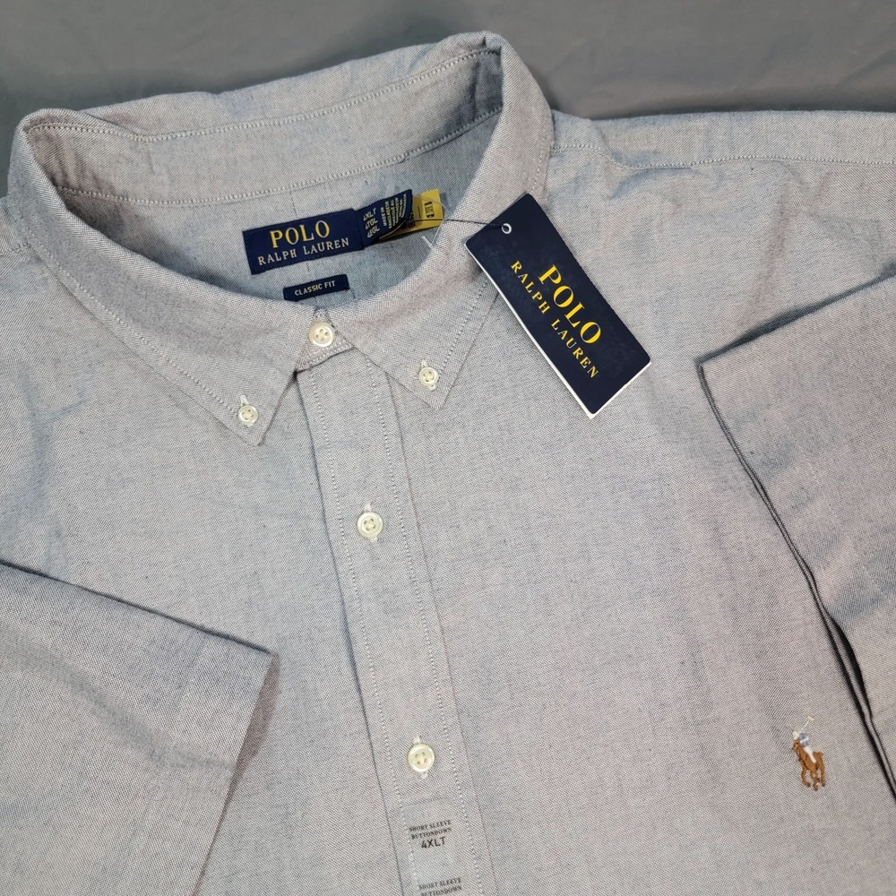 NWT Polo Ralph Lauren Shirt Mens 4XLT Gray Classic Fit Oxford Flesh Pony SS NWT
